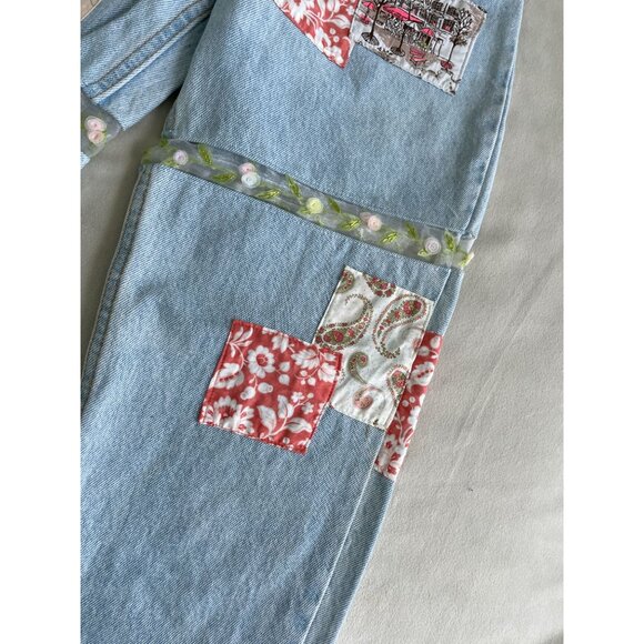 VTG Custom Patchwork LEVIS Jeans Angelina Vanelli Boho Embellishments Design - Picture 10 of 16